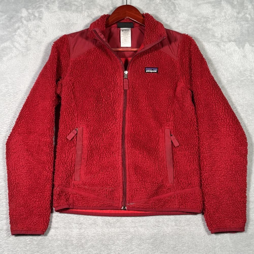 Patagonia Jacket Womens Small Red Sherpa Fleece Full Zip Warm‎ Retro X*